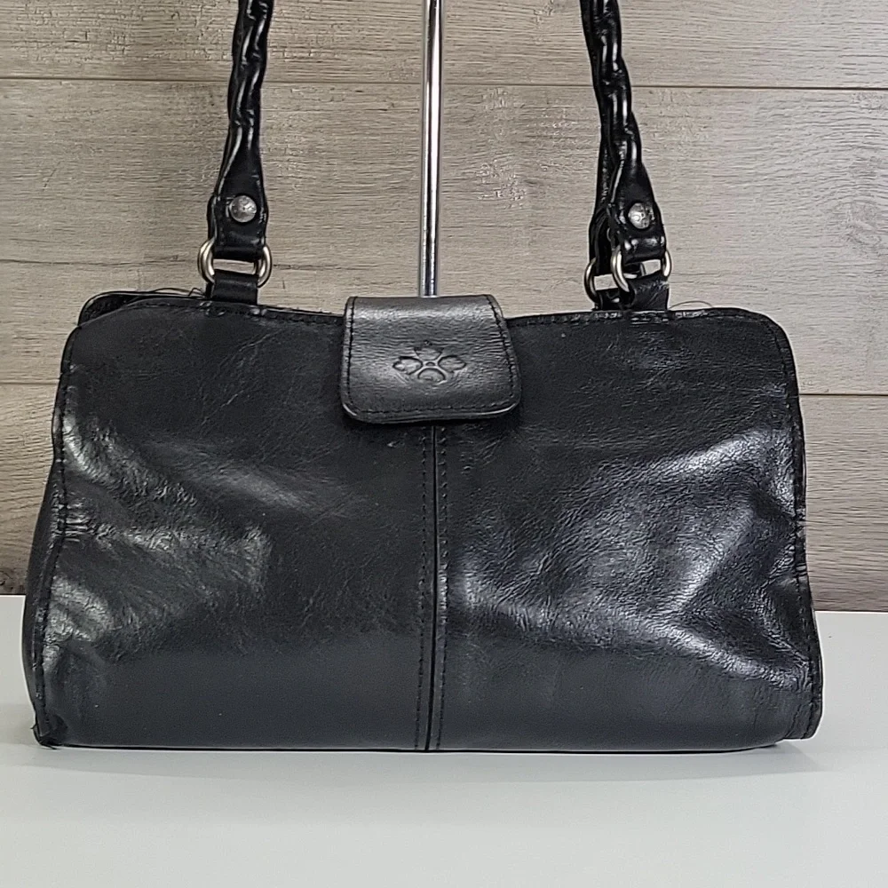Patricia Nash Rienzo Black Leather Shoulder Bag Satchel Handbag Purse